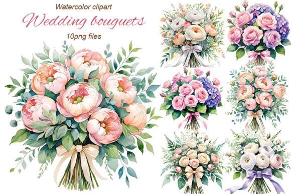 Beautiful Watercolor Wedding Bouquet Illustrations for Your Designs