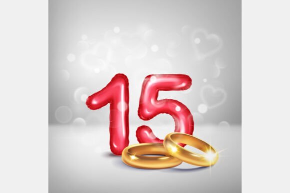 Celebrate a Milestone with Red Number 15 and Gold Wedding Rings