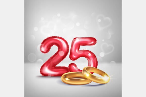 Celebrate a Silver Jubilee: The Red Number 25 and Gold Rings Design