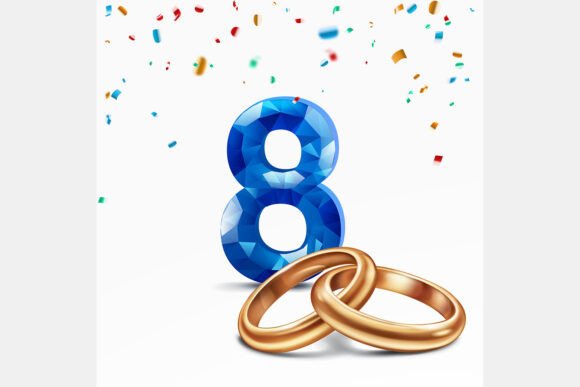 Celebrate Eight Years: Blue Number 8 and Golden Wedding Rings