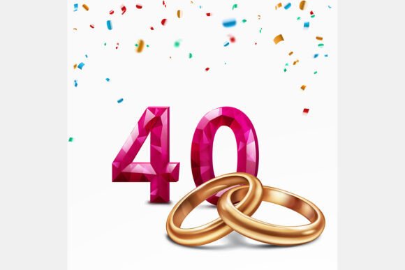 Celebrating Milestones with Red Number 40 and Golden Wedding Rings