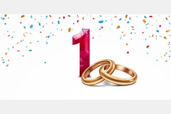 Celebrating Year One: The Symbolism Behind Red Number 1 and Golden Wedding Rings