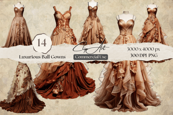 Charming Vintage Brown Wedding Gown Clipart for Your Designs