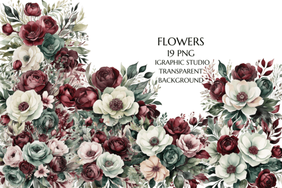 Elegant Floral Graphics: 19 High-Resolution Watercolor Cliparts