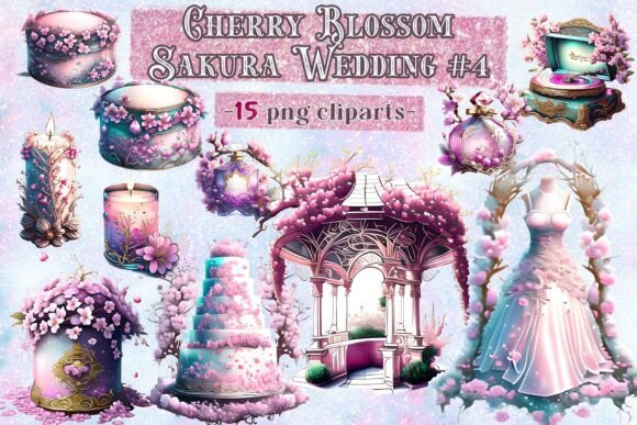 Elegant Sakura Wedding Clipart: Creative Design Inspiration