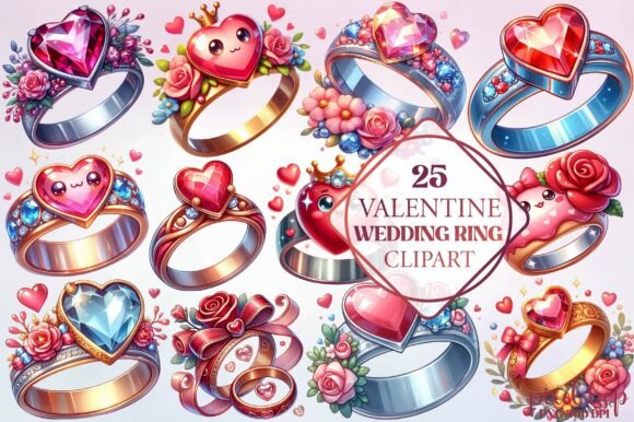 Elegant Valentine Wedding Ring Clipart for Romantic Projects