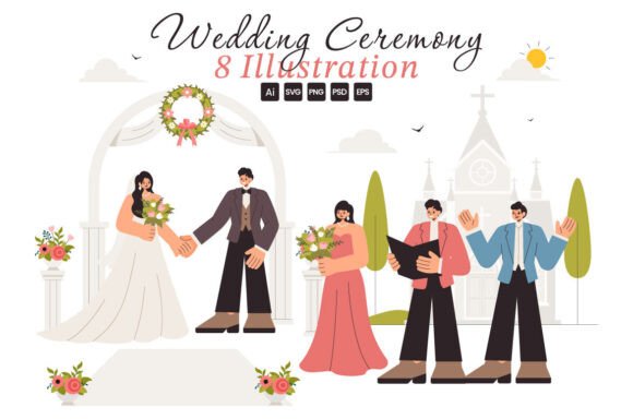 Elegant Wedding Illustrations for Timeless Design Projects
