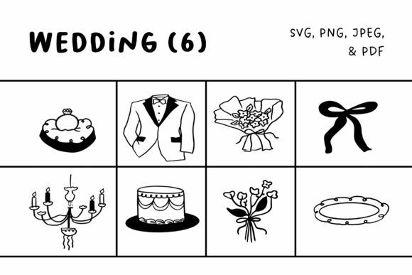 Elegant Wedding Illustrations Set6: A Hand-Drawn Collection for Timeless Design
