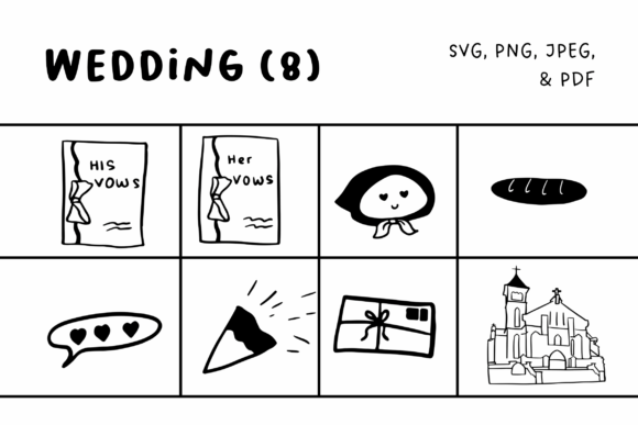 Elegant Wedding Illustrations Set8: Hand-Drawn Charm for Timeless Projects