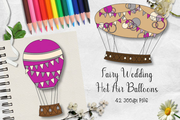 Fairy Wedding Hot Air Balloons Clipart: Enchanting Designs for Creative Projects