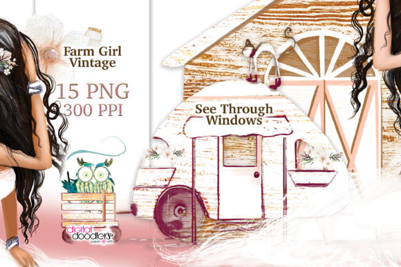 Farm Girl Vintage Wedding Clipart: Charming Illustrations for Creative Projects