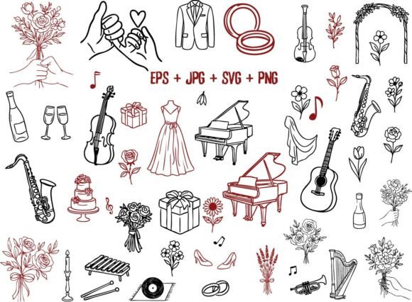 Hand Drawn Romantic Bride Groom Wedding Clipart